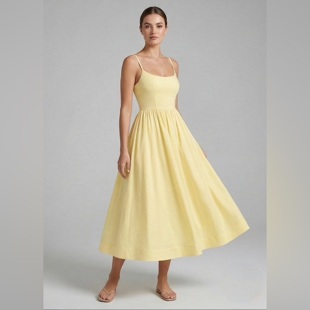 LAST ONE 🔥 Lydia Scoop-Neck Midi Dress in Sunbeam Yellow - Picture 2 of 6